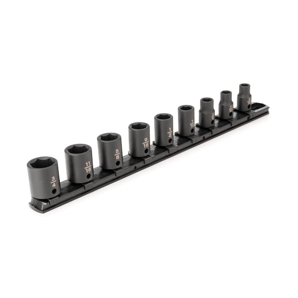 3/8 Inch Drive 6-Point Impact Socket Set with Rail, 9-Piece (5/16-3/4 in.)